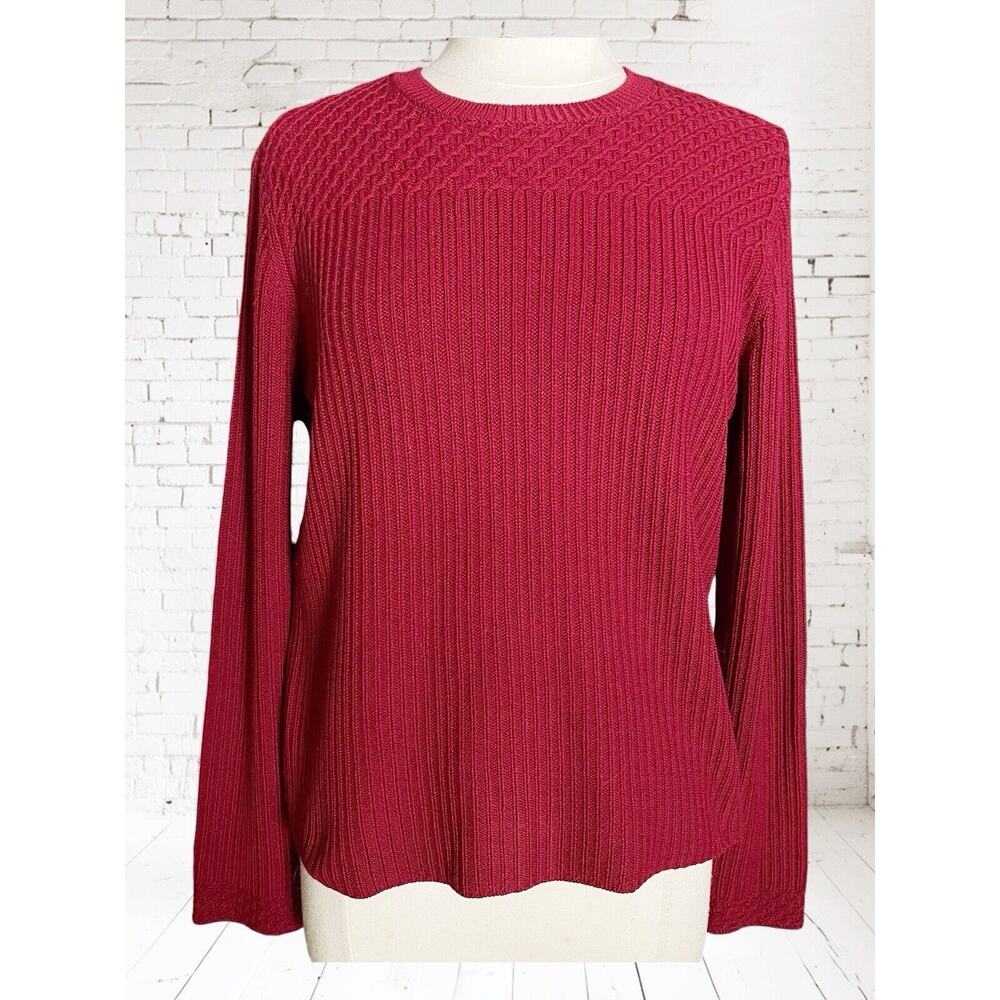 Brooks Brothers Merino Wool Sweater Sz L Deep Wine Rib Knit Cable Yoke Old Money